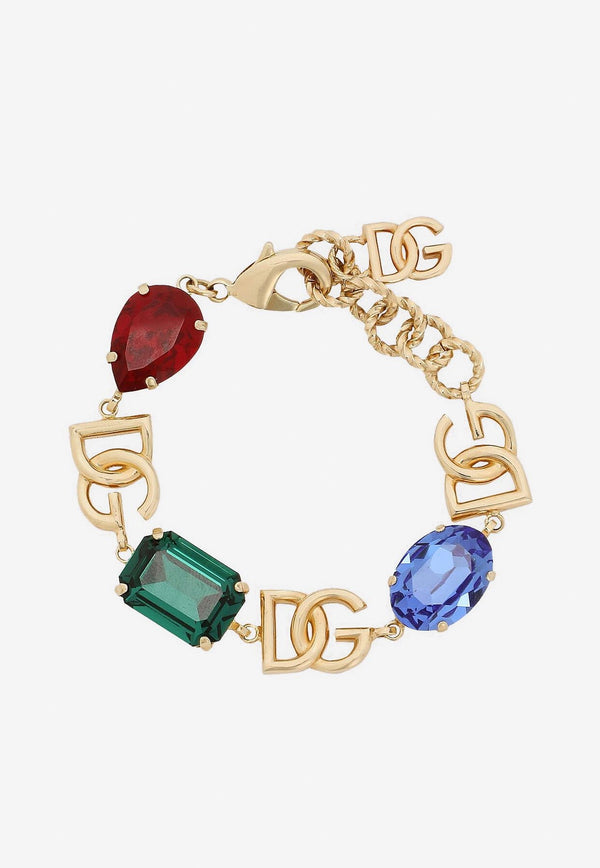 Dolce & Gabbana DG Logo and Rhinestones Embellished Bracelet WBP6S2 W1111 87579 Gold