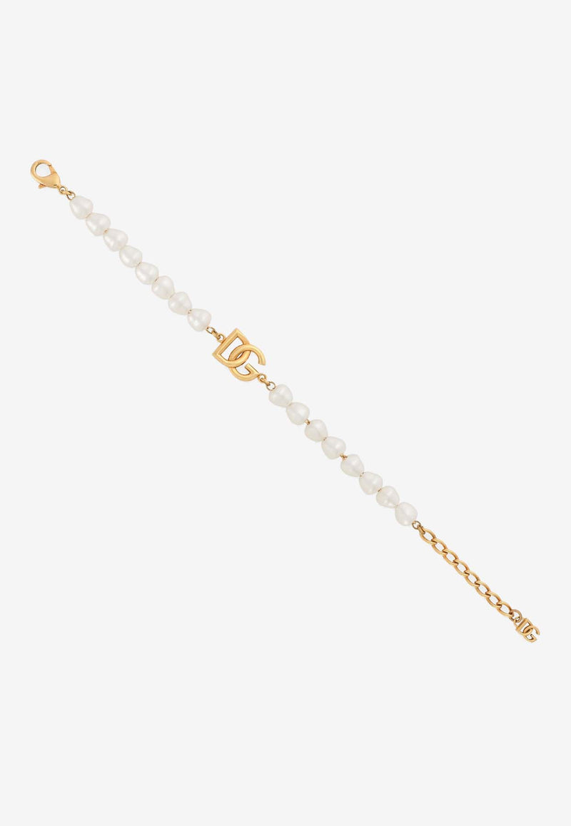 Dolce & Gabbana DG Logo Pearl Bracelet WBQ6M1 W1111 ZOO00 White