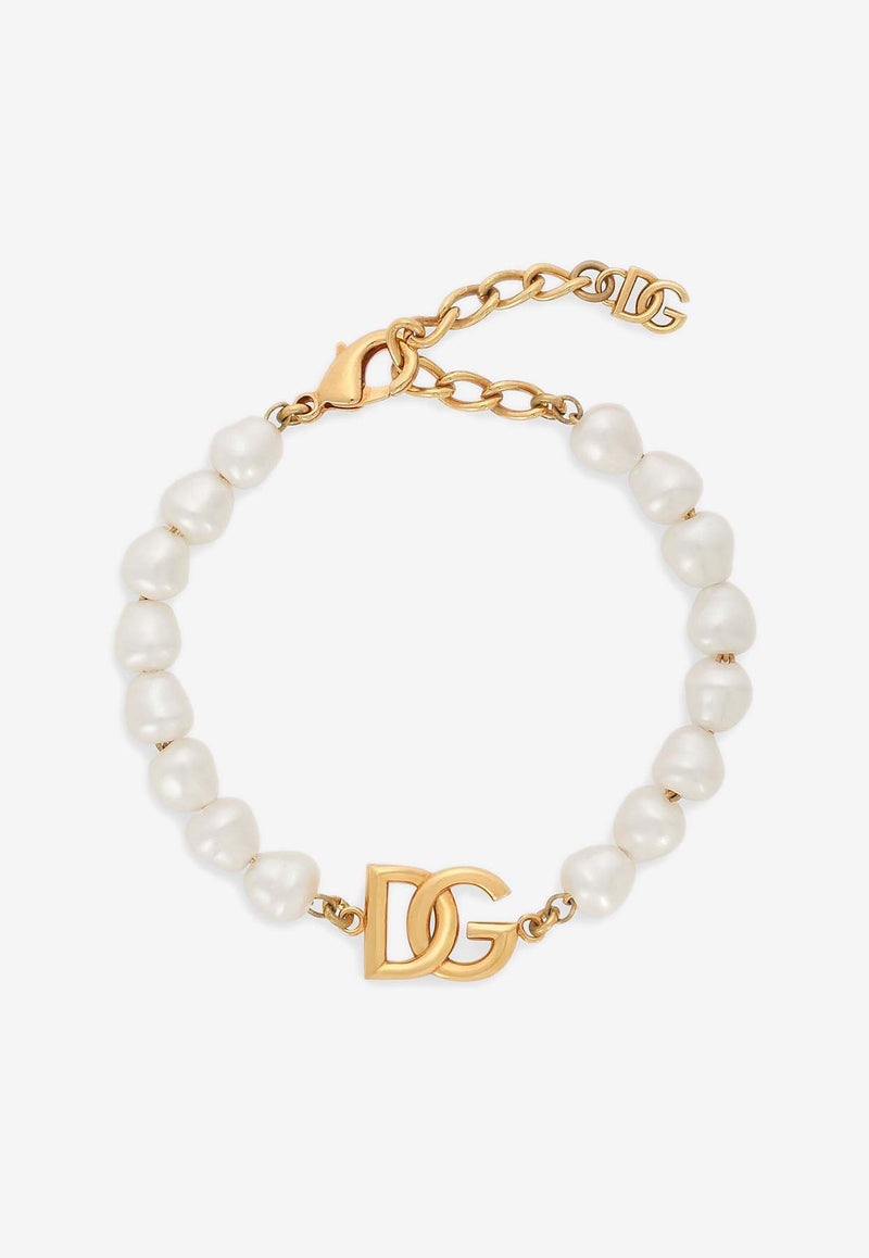 Dolce & Gabbana DG Logo Pearl Bracelet WBQ6M1 W1111 ZOO00 White