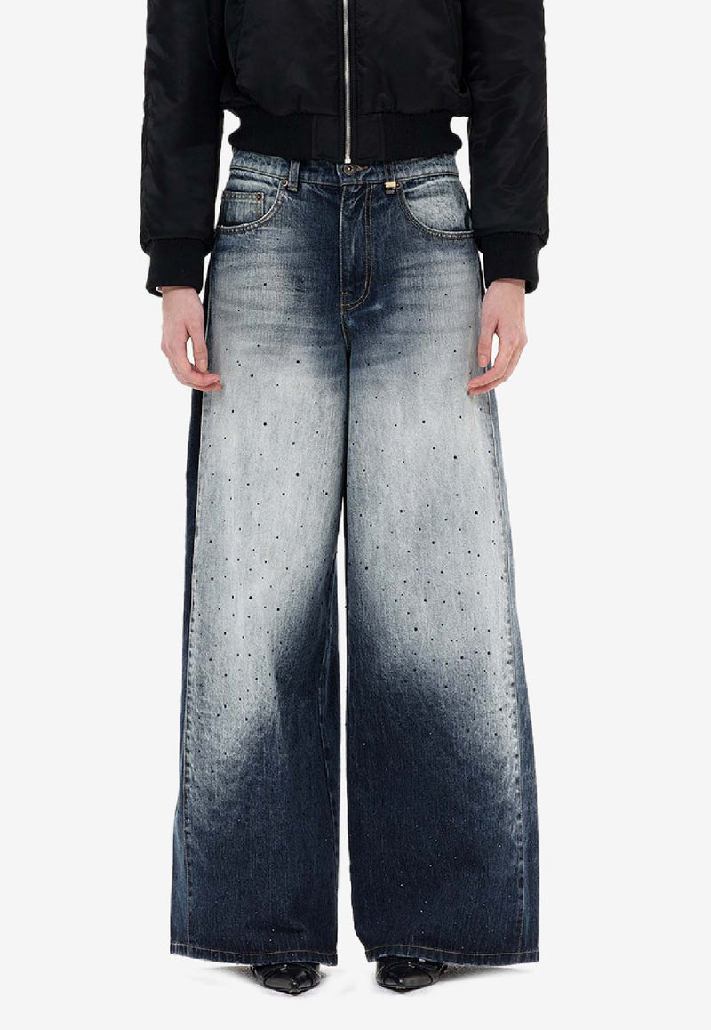 WE11-DONE Rhinestone Embellished Wide-Leg Jeans Navy WD-DP3-25-360-W-NV_NAVY