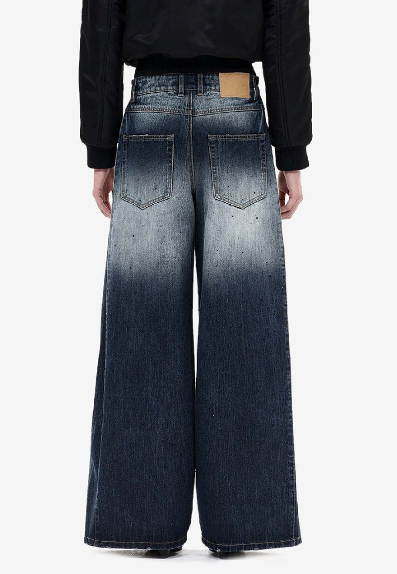 WE11-DONE Rhinestone Embellished Wide-Leg Jeans Navy WD-DP3-25-360-W-NV_NAVY