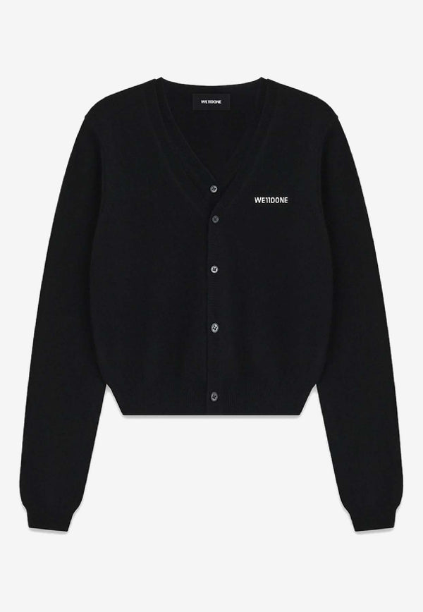 WE11-DONE Layered V-neck Cropped Cardigan Black WD-KC2-25-607-W-BK_BLACK