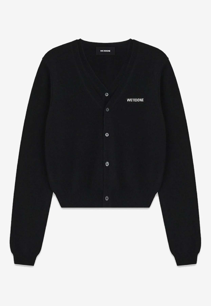 WE11-DONE Layered V-neck Cropped Cardigan Black WD-KC2-25-607-W-BK_BLACK