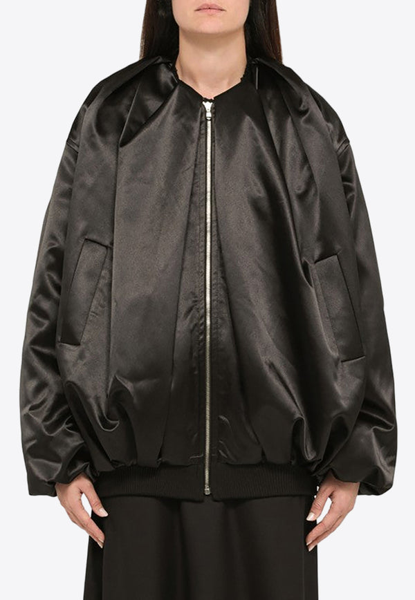 WE11-DONE Zip-Up Oversized Satin Bomber Jacket WDJP322101UPL/L_WE11D-BK