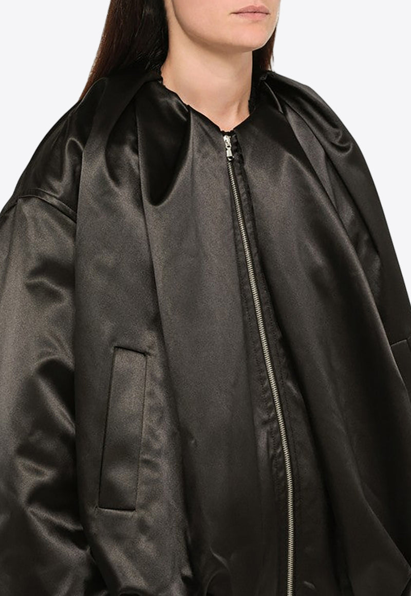 WE11-DONE Zip-Up Oversized Satin Bomber Jacket WDJP322101UPL/L_WE11D-BK