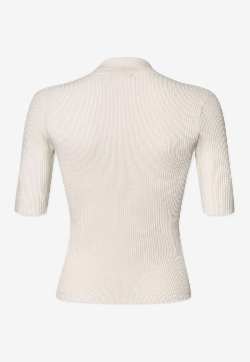 Frame Denim Lace-Up Ribbed Knit Top Off-white WE24KSW018IVORY