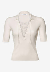 Frame Denim Lace-Up Ribbed Knit Top Off-white WE24KSW018IVORY