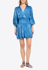 Poupette St Barth Colleen Printed Satin Mini Dress Blue WENR26NVSRFU_BLUE