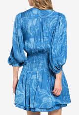 Poupette St Barth Colleen Printed Satin Mini Dress Blue WENR26NVSRFU_BLUE