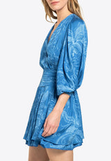 Poupette St Barth Colleen Printed Satin Mini Dress Blue WENR26NVSRFU_BLUE
