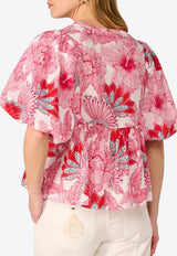 Poupette St Barth Flores Printed Puff Blouse Pink WF3R26CC3PDP_PINK
