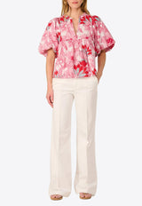 Poupette St Barth Flores Printed Puff Blouse Pink WF3R26CC3PDP_PINK