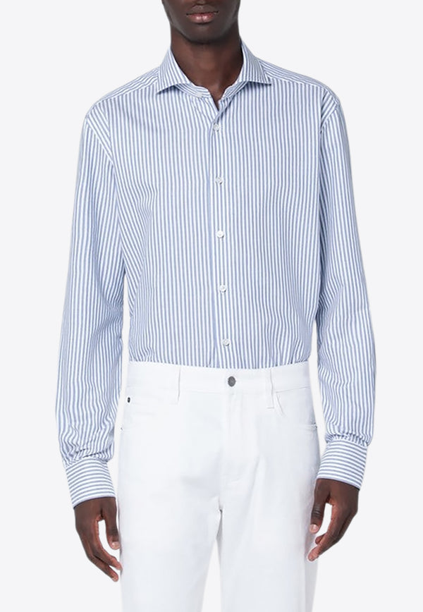 XACUS Travel Long-Sleeved Striped Shirt Light Blue WF520ML91810/R_XACUS-009