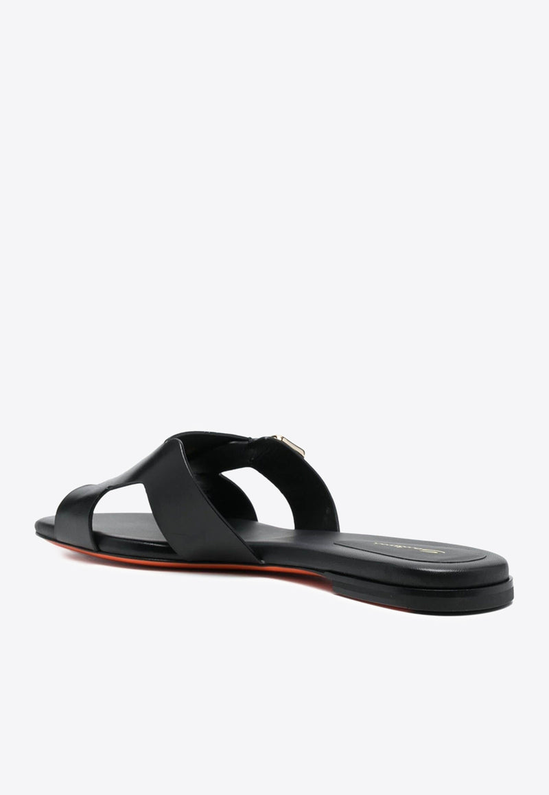 Santoni Double-Strap Leather Flat Sandals WHPF70071HA1TLGAN01BLACK