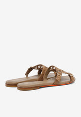 Santoni Woven Leather Flat Sandals Beige WHPF70908HA1TSGSE70BEIGE