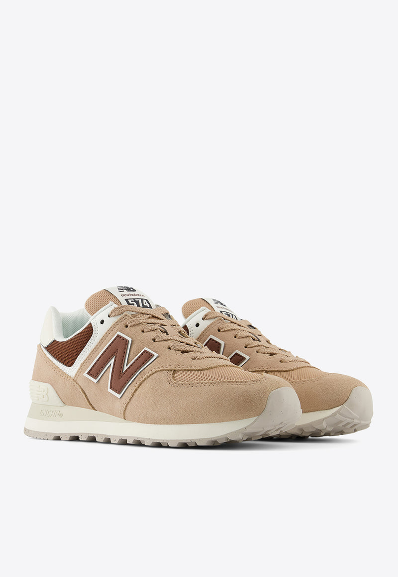 New Balance 574 Low-Top Sneakers in Flat Taupe with Rich Oak and Turtledove Beige WL574DO2