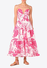 Poupette St Barth Milena Printed Midi Dress Pink WN4R26LCPRWP_PINK
