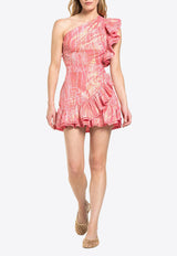 Poupette St Barth Corinne One-Shoulder Mini Ruffled Dress Pink WNER26NCXAKP_PINK