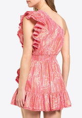Poupette St Barth Corinne One-Shoulder Mini Ruffled Dress Pink WNER26NCXAKP_PINK