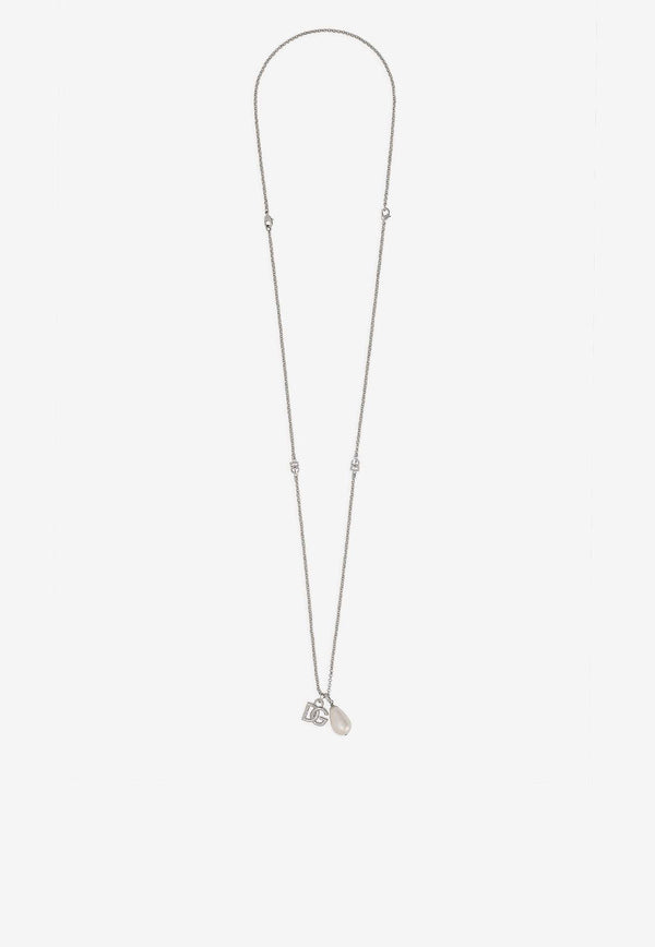 Dolce & Gabbana DG Logo Teardrop Pendant Necklace Silver WNQ3S3 W1111 87655