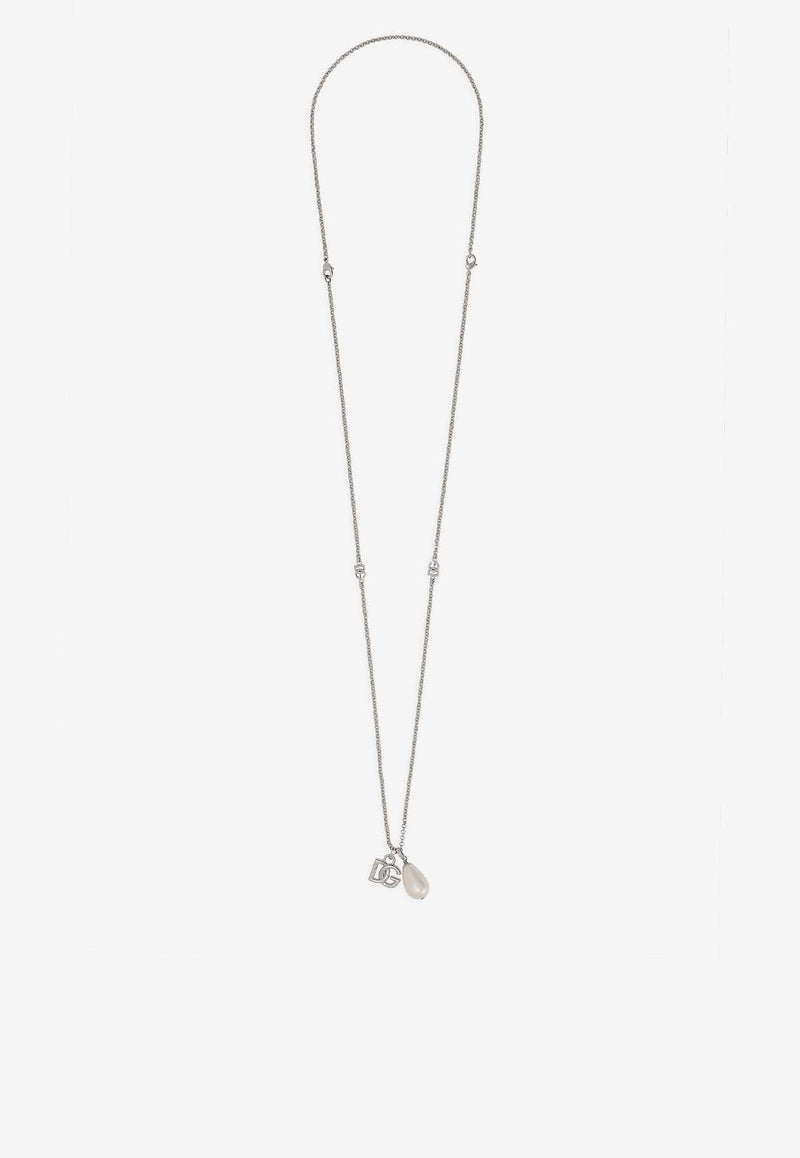 Dolce & Gabbana DG Logo Teardrop Pendant Necklace Silver WNQ3S3 W1111 87655