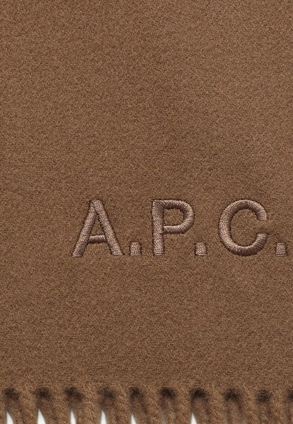 A.P.C. Alix Brodée Logo Embroidered Scarf Brown WOAFE-M15170WO/O_APC-CAB