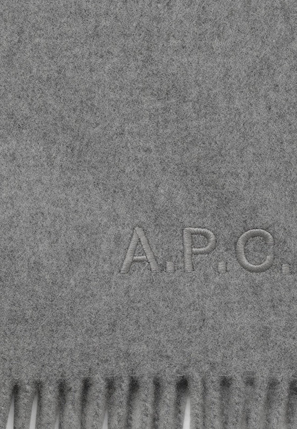 A.P.C. Alix Brodée Logo Embroidered Scarf Gray WOAFE-M15170WO/O_APC-PLA