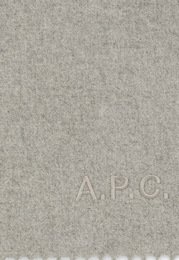 A.P.C. Ambroise Brodée Logo Embroidered Scarf Gray WOAFE-M15171WO/O_APC-PLA