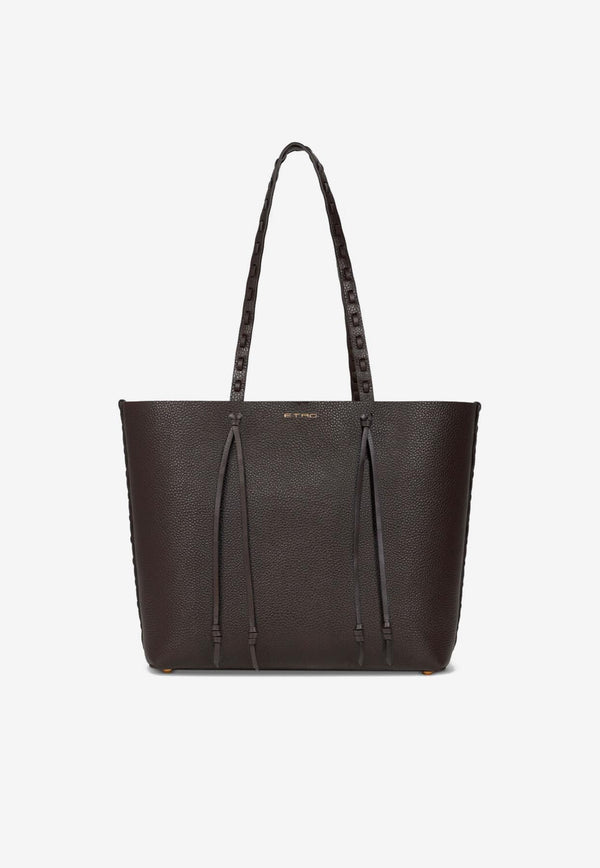 Etro Medium Essential Leather Tote Bag Dark Brown WP1D0024-AE266 M0175