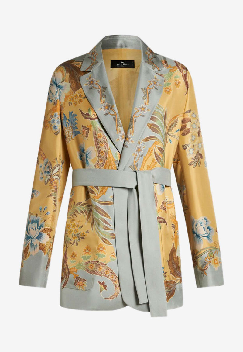 Etro Floral Print Belted Silk Jacket Yellow WRCA0017AK398X0841YELLOW