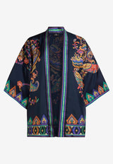 Etro Floral Paisley-Print Silk Kimono Top Navy WRCA0025-AKG03 X0883
