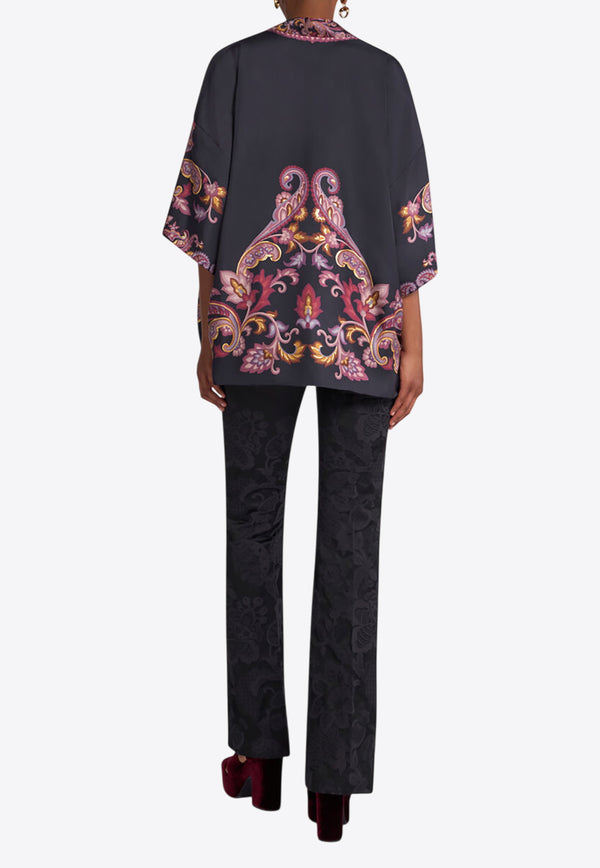 Etro Printed Silk Kesa Robe Black WRCA0025-AV566 X0810