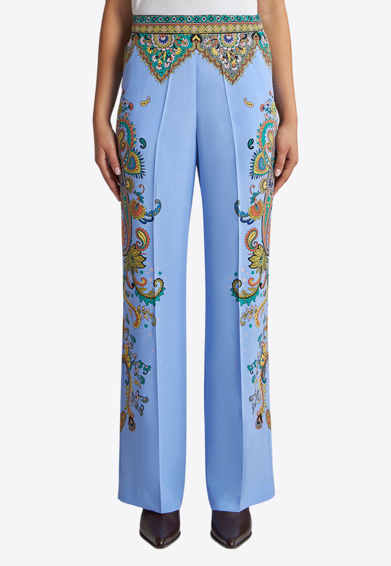 Etro Floral Print Straight-Leg Silk Pants Blue WREA0014-AK773 X0885
