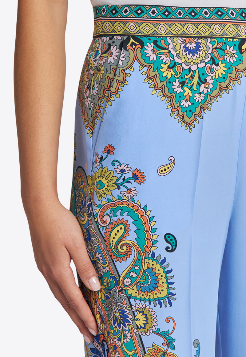 Etro Floral Print Straight-Leg Silk Pants Blue WREA0014-AK773 X0885