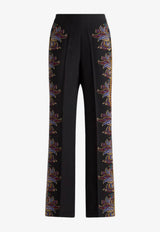 Etro Paisley Print Silk Straight-Leg Pants Black WREA0014-AKE43 X0813