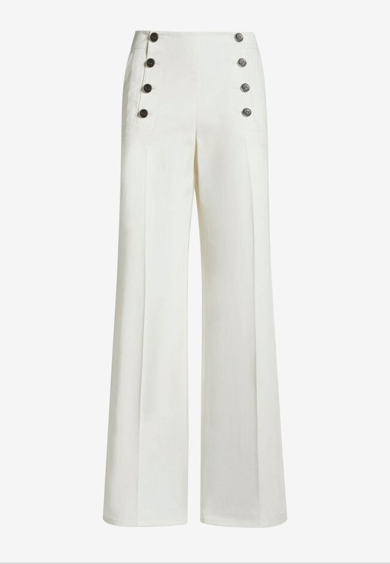 Etro Tailored Pants with Pegaso-Buttons White WREA0040-99TUEG0 W3796