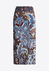 Etro Floral Paisley Midi Pencil Skirt Blue WRFA004099JJD03 S988BLUE