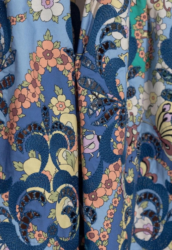 Etro Floral Print Midi Skirt Blue WRFA0112-99LA502 X0886