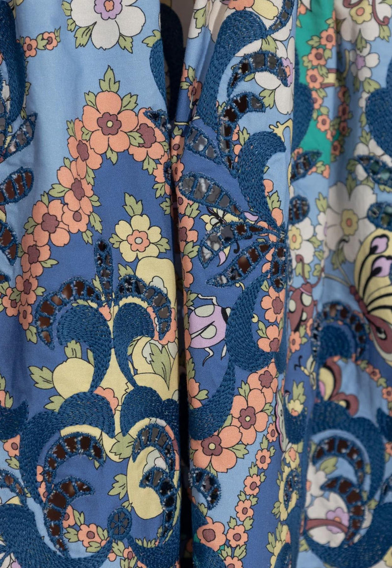 Etro Floral Print Midi Skirt Blue WRFA0112-99LA502 X0886