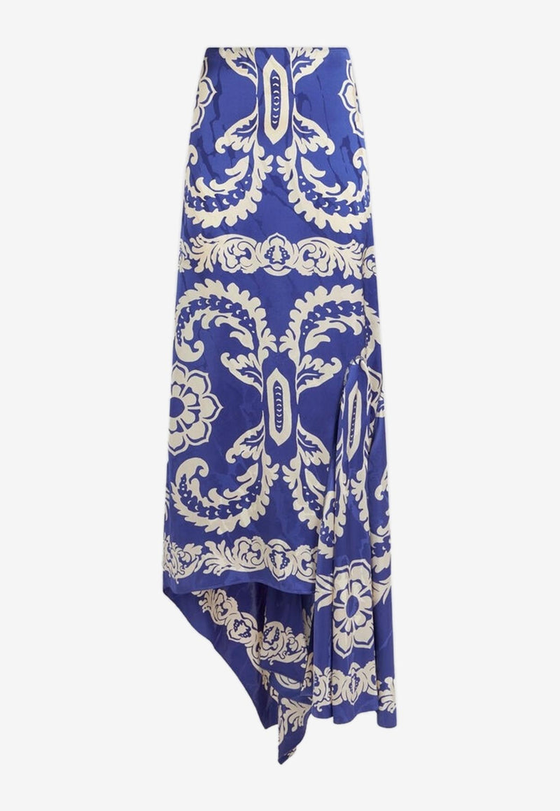 Etro Asymmetric Floral Maxi Skirt Blue WRFA0118-99SP4E4 X0883