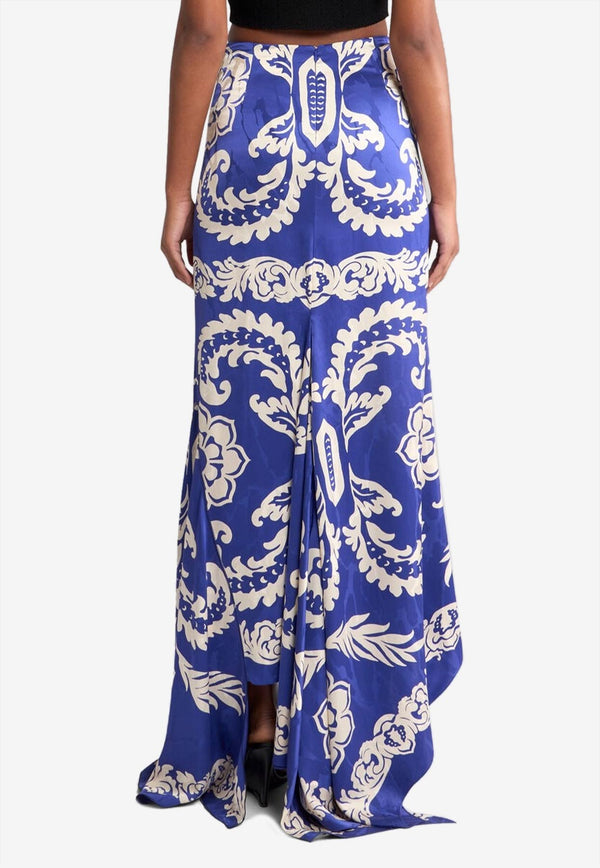 Etro Asymmetric Floral Maxi Skirt Blue WRFA0118-99SP4E4 X0883