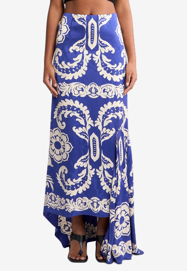 Etro Asymmetric Floral Maxi Skirt Blue WRFA0118-99SP4E4 X0883