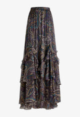 Etro Paisley Print Ruffled Silk Maxi Skirt Black WRFA0177-99SAA81 X0810