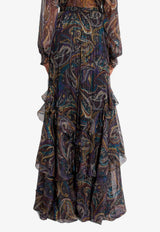 Etro Paisley Print Ruffled Silk Maxi Skirt Black WRFA0177-99SAA81 X0810