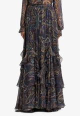 Etro Paisley Print Ruffled Silk Maxi Skirt Black WRFA0177-99SAA81 X0810