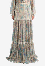 Etro Paisley Foliage Print Silk Crepon Maxi Skirt Multicolor WRFA0183-99SA1N8 X0804
