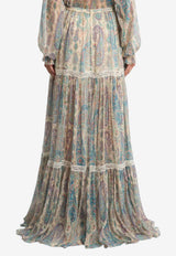 Etro Paisley Foliage Print Silk Crepon Maxi Skirt Multicolor WRFA0183-99SA1N8 X0804