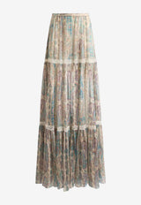 Etro Paisley Foliage Print Silk Crepon Maxi Skirt Multicolor WRFA0183-99SA1N8 X0804