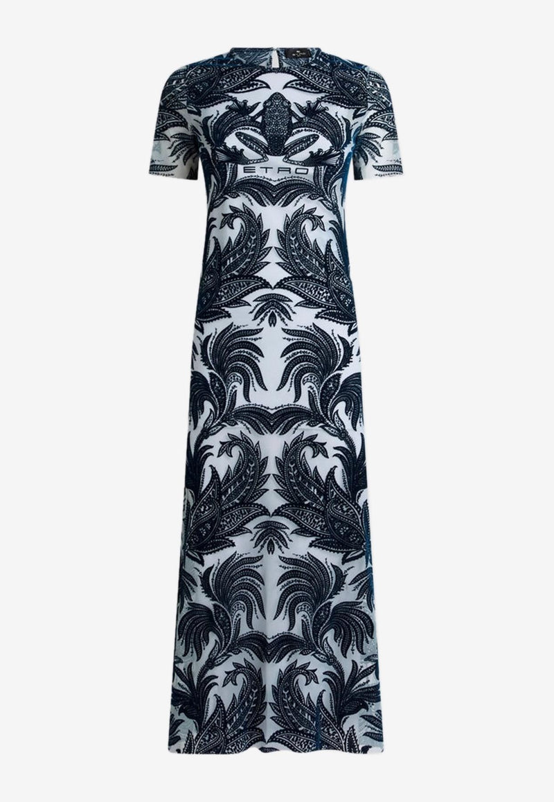 Etro Flocked Tulle Sheath Midi Dress Navy WRHA0125-AK801 S9001