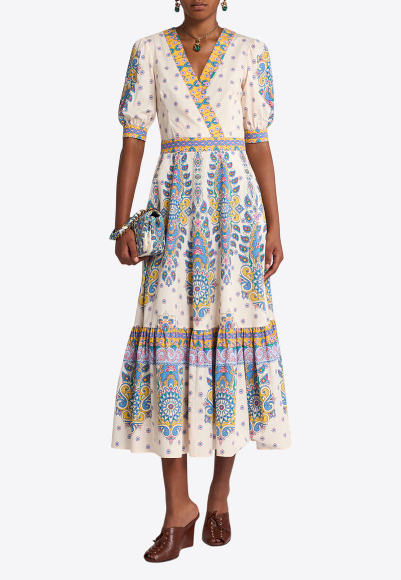 Etro Paisley Print V-neck Midi Dress White WRHA0172-99SP5B1 X0800